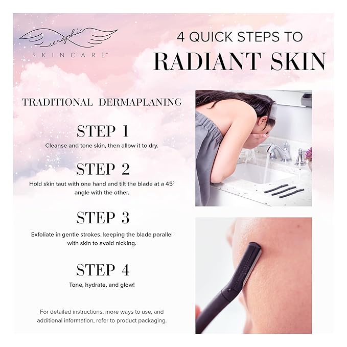 Seraphic Skincare Exfoliating Facial Razors Blades (3pc) – For Eyebrows, Peach Fuzz & Exfoliation – Dermaplane Face Razor for Women Face – Wheat Straw Handle & Swedish Stainless Steel Blades-VivaGrace Women