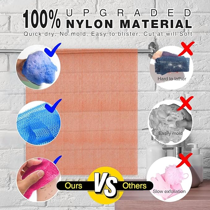 UJFQBH 3 Pieces African Bath Sponge African Net Long Net Bath Sponge Exfoliating Shower Body Scrubber Back Scrubber Skin Smoother,Great for Daily Use (Rose Red, Blue, Green)-VivaGrace Women