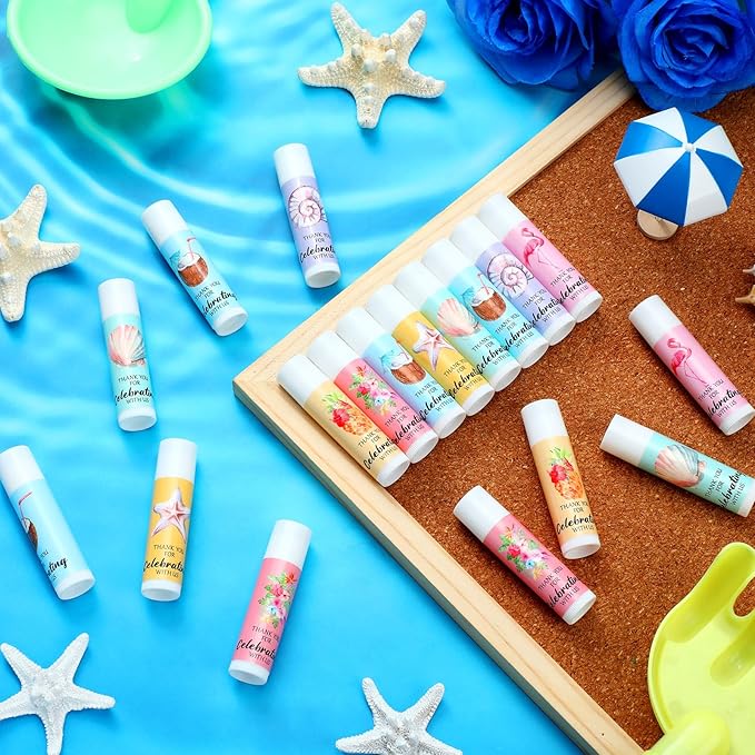 48 Pcs Beach Wedding Favors Thank You Lip Balms Bulk Wedding Lip Balm Appreciation Gift Flamingo Lip Balms Tropical Bridal Lip Balm for Guest Bridesmaid Bachelorette Party Graduate Teacher-VivaGrace Women
