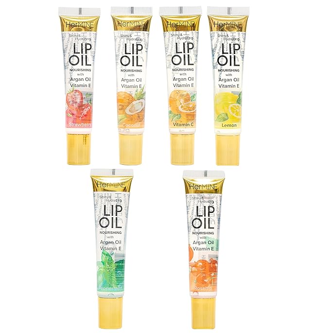 HerMINE Hydrating Lip Oil with Argan oil & Vitamin E Clear Long Lasting Nourishing Lip Oils Moisturizing Gel Multi-Packs Softening Clear Oil-VivaGrace Women