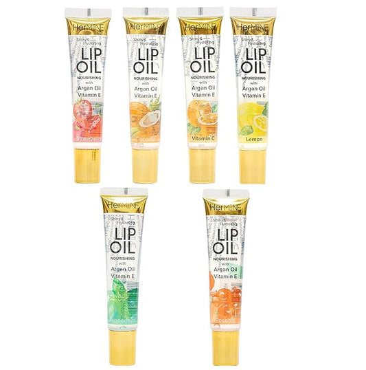 HerMINE Hydrating Lip Oil with Argan oil & Vitamin E Clear Long Lasting Nourishing Lip Oils Moisturizing Gel Multi-Packs Softening Clear Oil-VivaGrace Women