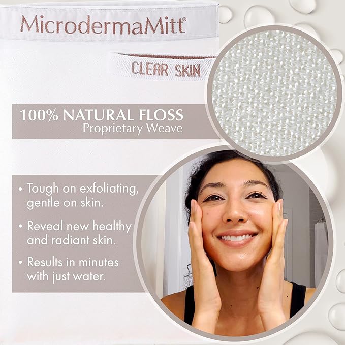 MicrodermaMitt Clear Skin Exfoliating Mitt for Face, Lips, Neck - Gentle Dead Skin Remover & Facial Scrub Clears Blackheads, Unclogs Pores, Evens Skin Tone & Texture, Lips Scrub Care, Lip Exfoliator-VivaGrace Women