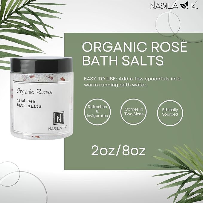 Organic Rose Bath Salts by Nabila K - Dead Sea Salt & Epsom Salt Scrub & Soak - Exfoliates & Hydrates Skin, Botanical Essential Oils - Bubble Bath Accessories for All Skins Types, 8 oz-VivaGrace Women