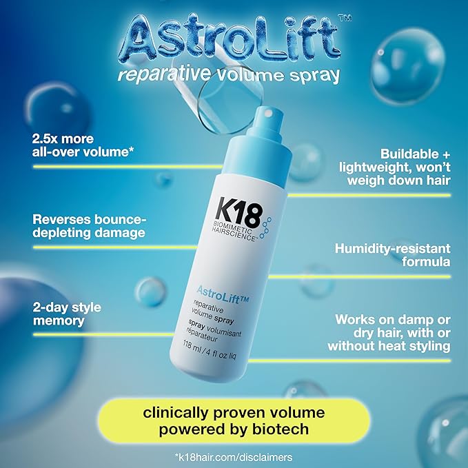 K18 AstroLift™ Reparative Volume Spray, 2-Day Hair Thickening + Hold For Thin, Fine, Fragile Hair, Non-Sticky, Non-Crunchy, Humidity-Resistant Volumizing Spray, 4 Fl Oz-VivaGrace Women