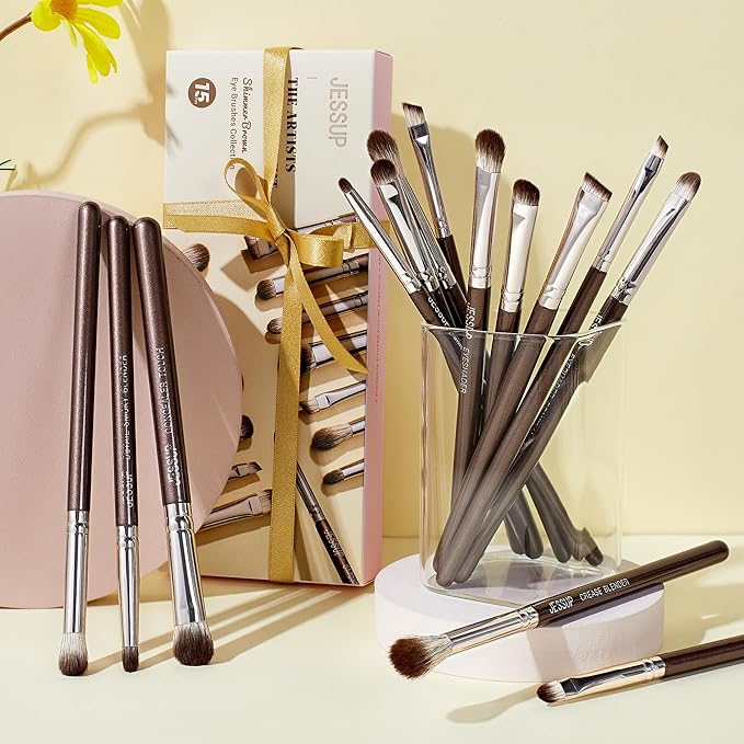 Jessup Eye Makeup Brushes Set Professional 15pcs Brown Eyeshadow Brush Eyebrow Concealer Eyeliner Blending Brush for Makeup Premium Synthetic Eye Brush Set, T499-VivaGrace Women