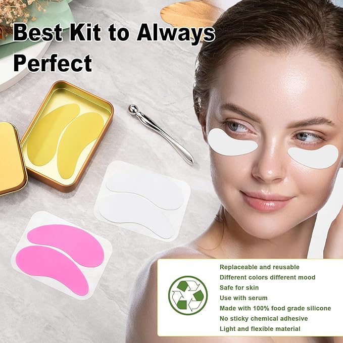 Aethland Reusable Eye Patches, 3 Pairs Silicone Under Eye Patches with Lifting Effect to Reduce Wrinkles and Fine Lines, Pair with Eye Roller Massager Eye Serums Cream Applicator-VivaGrace Women