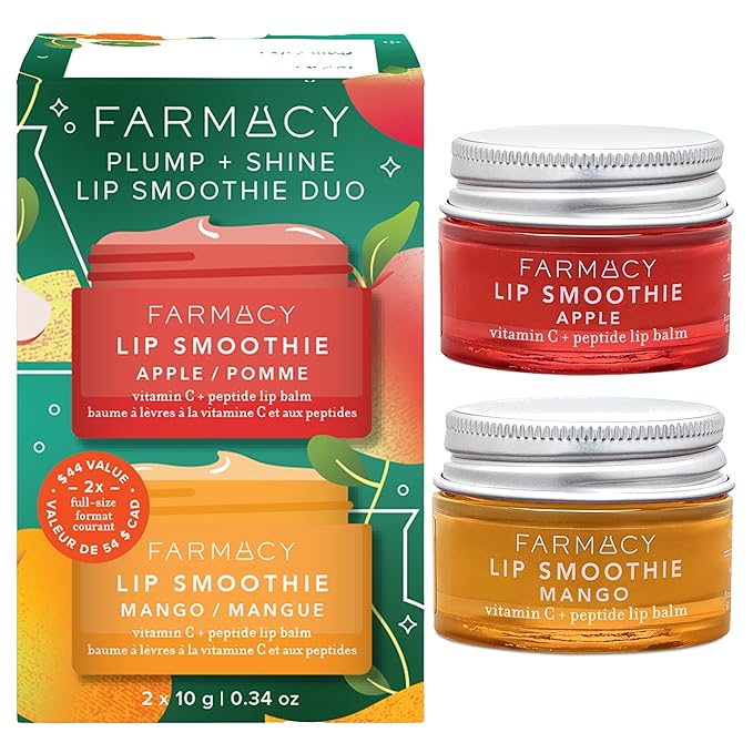 Farmacy Plump + Shine Lip Smoothie Duo - Peptide Lip Balm - Lip Moisturizer & Plumper with Vitamin C - Apple & Mango with High Gloss Finish-VivaGrace Women