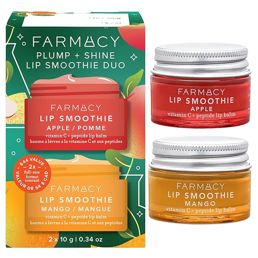 Farmacy Plump + Shine Lip Smoothie Duo - Peptide Lip Balm - Lip Moisturizer & Plumper with Vitamin C - Apple & Mango with High Gloss Finish-VivaGrace Women