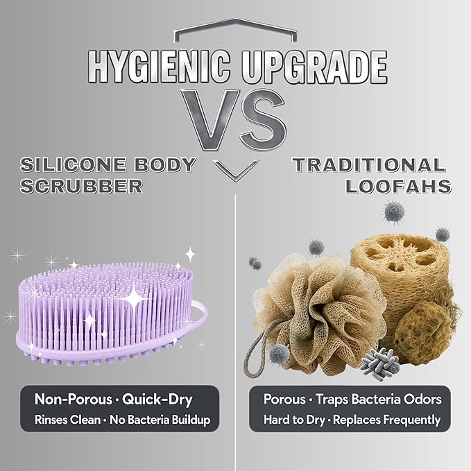 Avilana Silicone Body Scrubber – Gentle Shower Brush & Loofah Alternative- Food Grade & Lab Tested – Fast-Drying, Hygienic, BPA-Free Silicone Body Gentle Exfoliator (Lavender, Massage)-VivaGrace Women