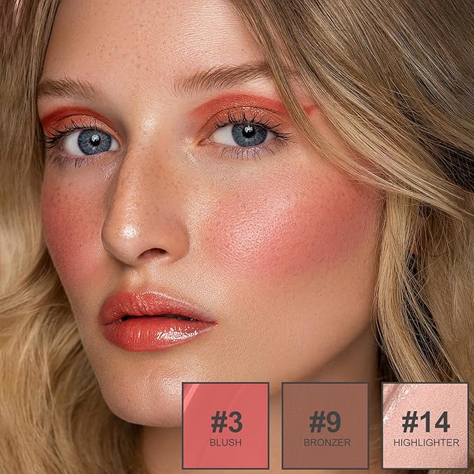 3Pcs Liquid Contour Makeup Trio with Bronzer Shade, Blush, Highlighter for Sculpted Makeup, Matte Finish Liquid Contour Set Easy to Create a Lightweight Look, Longwear Waterproof Formula (3, 9, 14)-VivaGrace Women