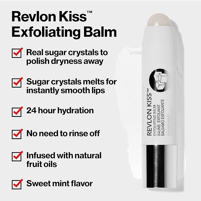 Revlon Lip Scrub Balm, Kiss Sugar Scrub Exfoliator, Lip Makeup with 24 Hour Long Lasting Hydration, Sugar Mint, 0.09 oz (Pack of 2)-VivaGrace Women
