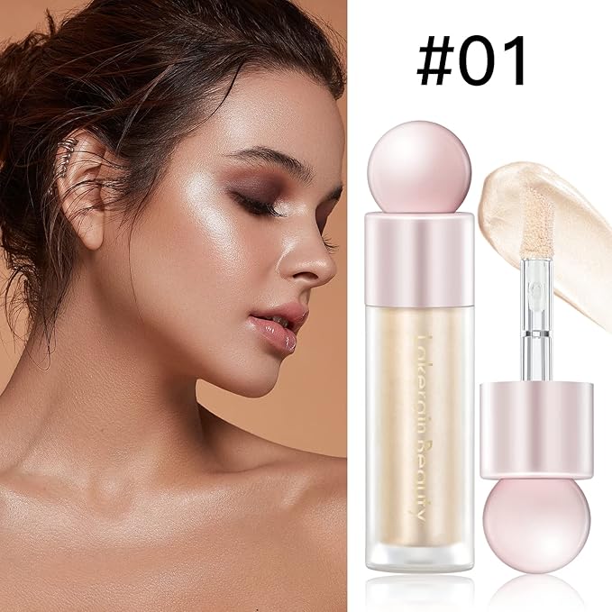 Liquid Highlighter Makeup, Natural Silky Shimmer Finish Liquid Face Highlighter, Highly Pigmented, Lightweight, Blendable, Soft Cream Highlighter For Face (#01 White Gold Shimmer)-VivaGrace Women