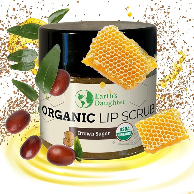 Organic Brown Sugar Lip Scrub – 0.7oz – USDA Organic Lip Exfoliator Scrub for Dry Lips - Fair Trade, Brown Sugar, Jojoba Oil, Beeswax, Coconut Oil - Lip Scrubber Exfoliator For Lip Care-VivaGrace Women