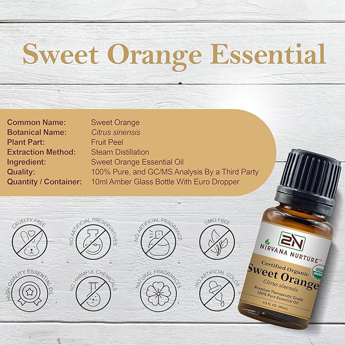 Sweet Orange Essential Oil USDA Certified Organic 100% Pure Premium Therapeutic Grade, Undiluted - Aromatherapy Diffuser for Calm and Relaxation, Skin Care, Hair Care-VivaGrace Women