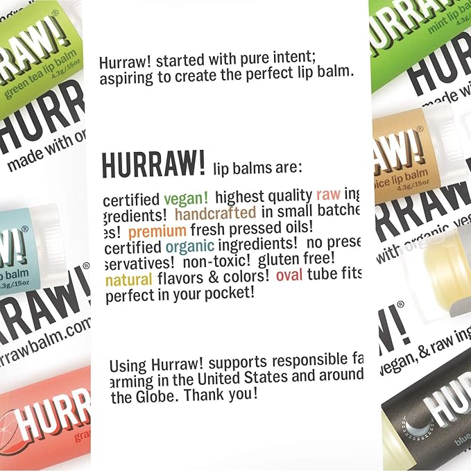 Hurraw! Lip Balms: Staff Favorites, 20 Balm Bundle Pack – Organic, Certified Vegan, Cruelty and Gluten Free. Non-GMO, 100% Natural Ingredients. Bee, Shea, Soy and Palm Free. Made in USA-VivaGrace Women