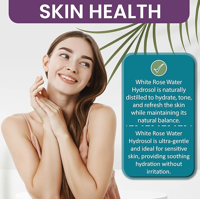 Dr Joe Lab White Rose Water Hydrosol - Pure Natural Distilled Bulgarian Rosewater Non-GMO Vegan Hydrating Toning Spray Mist Face Hair Skin Pores Locs Dreads - Packaging May Vary (32 oz)-VivaGrace Women