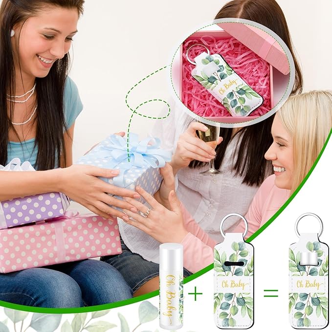 18 Sets Baby Shower Bridal Shower Favors for Guests Bulk Lip Balm and Lipstick Holder Keychains Set Baby Shower Bridal Shower Goodies Bags Thank You Gifts for Guests(Eucalyptus Baby)-VivaGrace Women