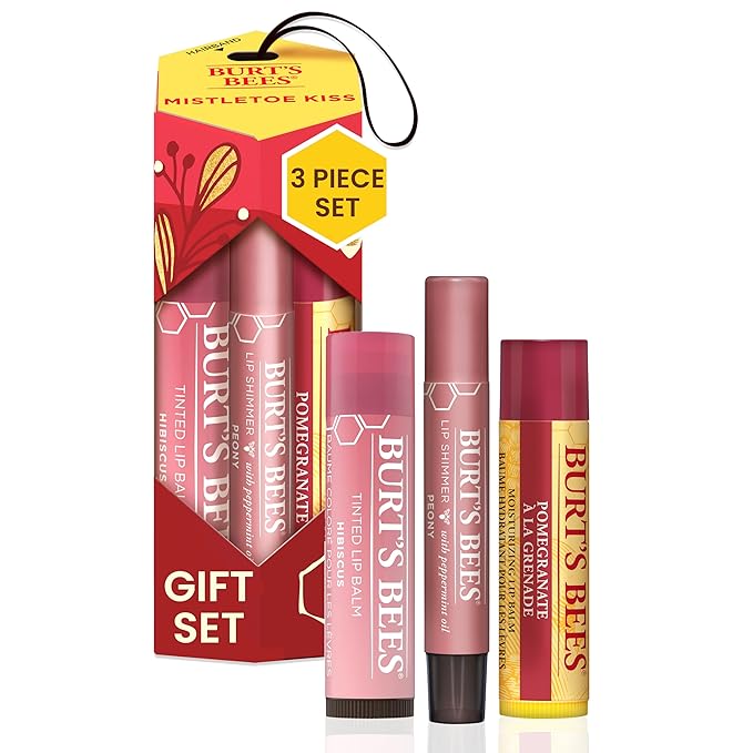 Burt's Bees Mistletoe Kiss Lip Care Stocking Stuffers Holiday Gift Set, Mistletoe Kiss Set, Pomegranate, Peony & Hibiscus-VivaGrace Women