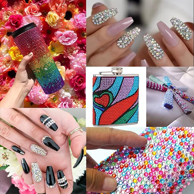 Flat Back Rhinestone Kits Colorful Rhinestones+Crystal AB Gems With Quick Dry Glue+Picker Pencil+Tweezer For Nail Art And Face Make-up-VivaGrace Women