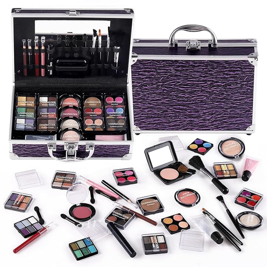 Makeup Kit for Teen Girls & Women Full Kit, Beauty Train Case with Starter Cosmetic Set, Make Up Valentine's Day Gift Box with Eyeshadow,Lipgloss,Highlighter,Blush,Lip&Eye Pencils,Brush & More(Purple)-VivaGrace Women