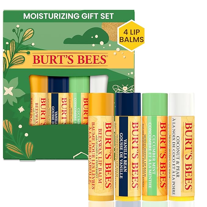 Burt's Bees Holiday Gift, 4 Lip Balms Stocking Stuffer, Assorted Mix Set, Classic Beeswax, Vanilla, Cucumber Mint & Coconut And Pear-VivaGrace Women