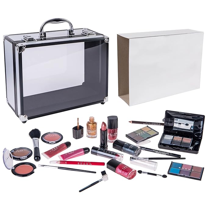 SHANY Carry All Trunk Makeup Train Case with Re-usable Aluminum Makeup Storage Case. Non Toxic Color Make up Set with Eye palettes, Blushes,Makeup Powders, Manicure, Pedicure and Makeup Brushes.-VivaGrace Women