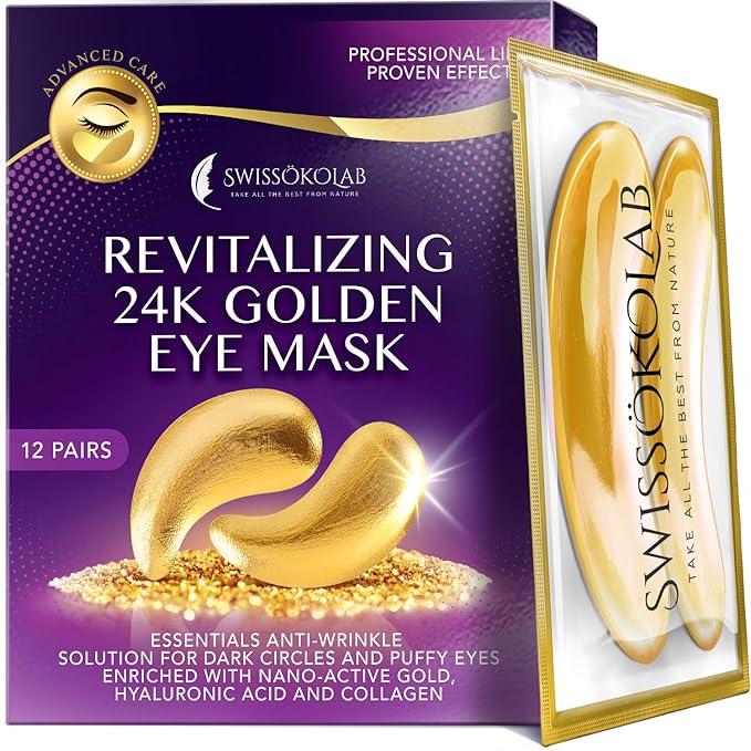 SWISSÖKOLAB Under Eye Patches For Puffy Eyes 24k Gold Eye Mask Dark Circles And Puffiness Collagen Eye Gel Pads Moisturizing & Reducing Wrinkles Anti-Aging Hyaluronic Acid (Revitalising)-VivaGrace Women