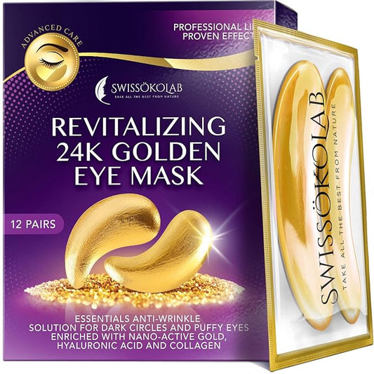 SWISSÖKOLAB Under Eye Patches For Puffy Eyes 24k Gold Eye Mask Dark Circles And Puffiness Collagen Eye Gel Pads Moisturizing & Reducing Wrinkles Anti-Aging Hyaluronic Acid (Revitalising)-VivaGrace Women