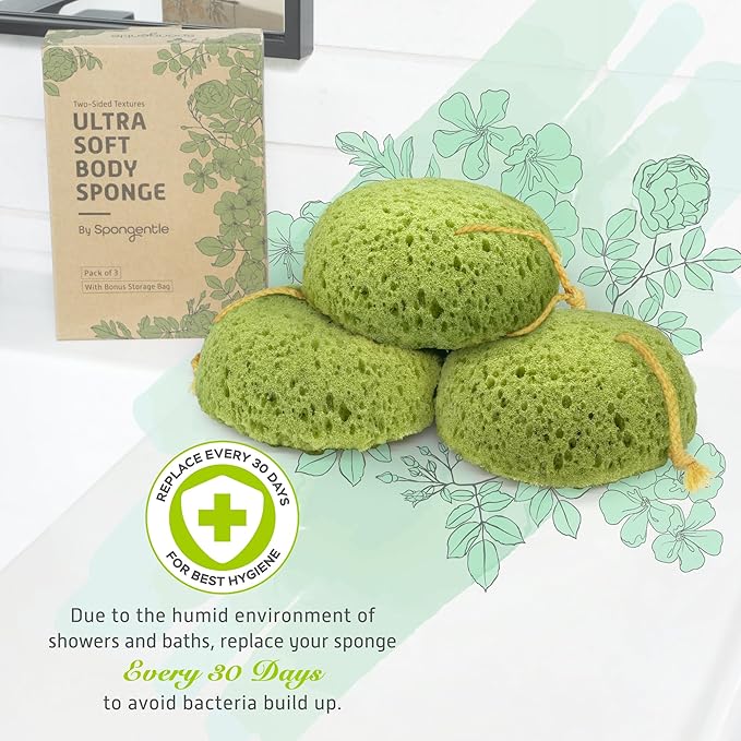 Spongentle Deep Cleansing Body Loofah Sponge, Natural Colors, for Bath and Shower, Multiple Textures for Gentle and Deep Exfoliation, Generous and Rich Lather, (Pack of 3)-VivaGrace Women