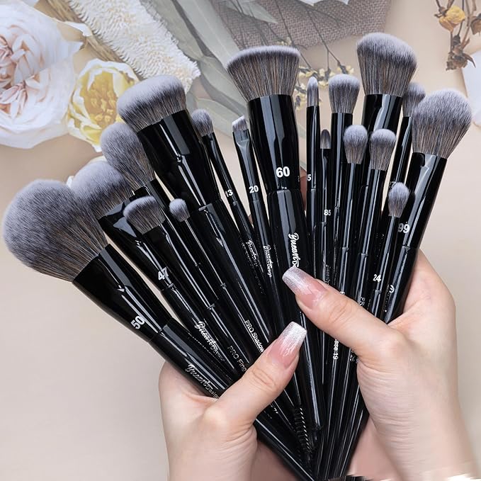 Bueart Design 19Pcs Professional Grade Labeled Makeup Brushes Set, Large Foundation Powder Contour Concealer eyeshadow Blush EyeLiner Make up Brushes,Premium Synthetic hair,Vegan Cruelty-free-VivaGrace Women