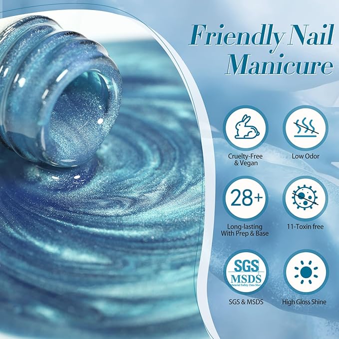 BORN PRETTY Magnetic Gel Nail Polish Blue Water Light Cat Magnetic Eye Gel Jelly Glass Crystal Magnetic Gel Polish Glitter Shimmer Auroras Magnetic Gel Nail Art Manicure Kit 6PCS-VivaGrace Women