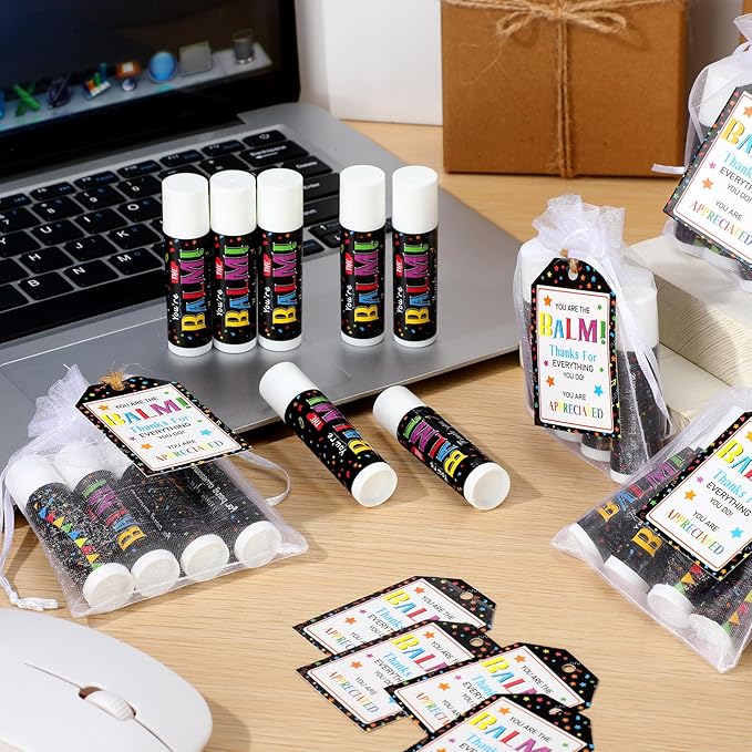 100 Pack Employee Appreciation Gifts Bulk Lip Balms Favors Bulk Small Thank You Gifts Team Appreciation Inspirational Gifts for Women Men Coworkers Staff Teachers Nurses-VivaGrace Women