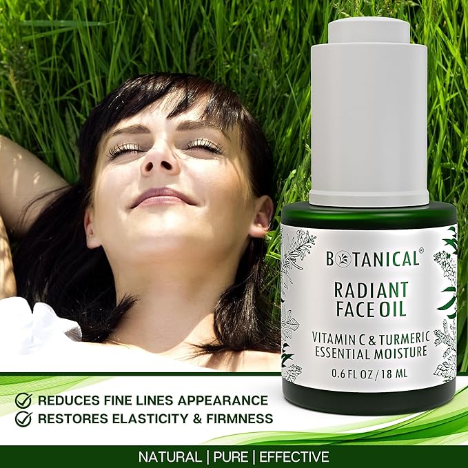 Botanical Radiant Face Oil | Skin Brightening Turmeric & Vitamin C Serum w/Gua Sha Lift Scraper | Organic, Pure, Natural Skincare (0.6 fl oz | 18 ml)-VivaGrace Women