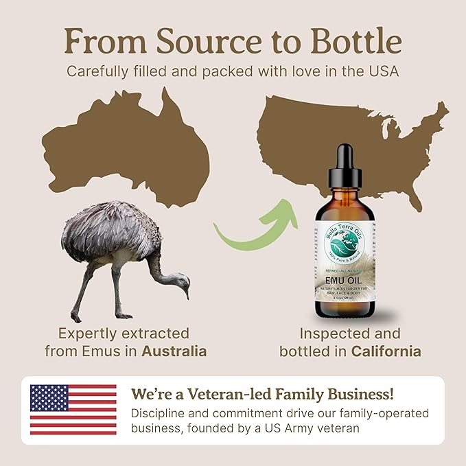 Bella Terra Oils - Emu Oil 4 oz - Genuine Pure Australian Emu, Infused with Linoleic & Oleic Acid, Perfect Companion for Lustrous Skin-VivaGrace Women