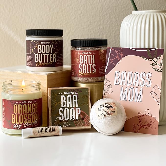 WAX & WIT Gifts for Mom, Luxury Spa Set for Mom: Heartfelt Mother's Day & Birthday Pampering Kit | Handcrafted 7-Piece Relaxation Set from Daughter, Son - Mom Birthday Gifts, Mothers Day Gifts-VivaGrace Women
