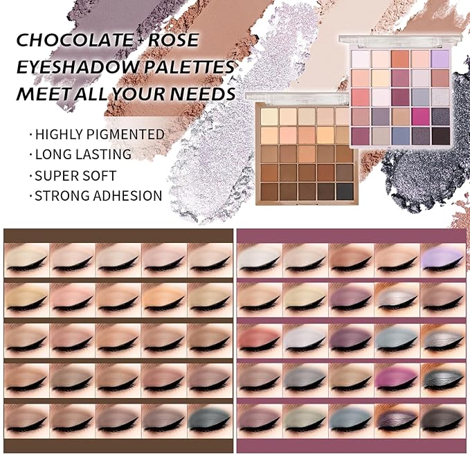Makeup Set, Makeup Set for Women Full Kit, Eyeshadow Palette, Foundation Concealer CC Cream 3 in 1 Palette, Liquid Lipstick Eyebrow Pencil Eyeliner, Makeup Brush Sponges Makeup Bag-VivaGrace Women