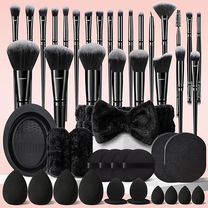 47Pcs Black Makeup Brushes Set Professional Makeup Kit Multi-functional Makeup Tool Set with Facial Makeup Accessories, Foundation Makeup Brush Kit Eye and Face Make up Brushes & Tools-VivaGrace Women
