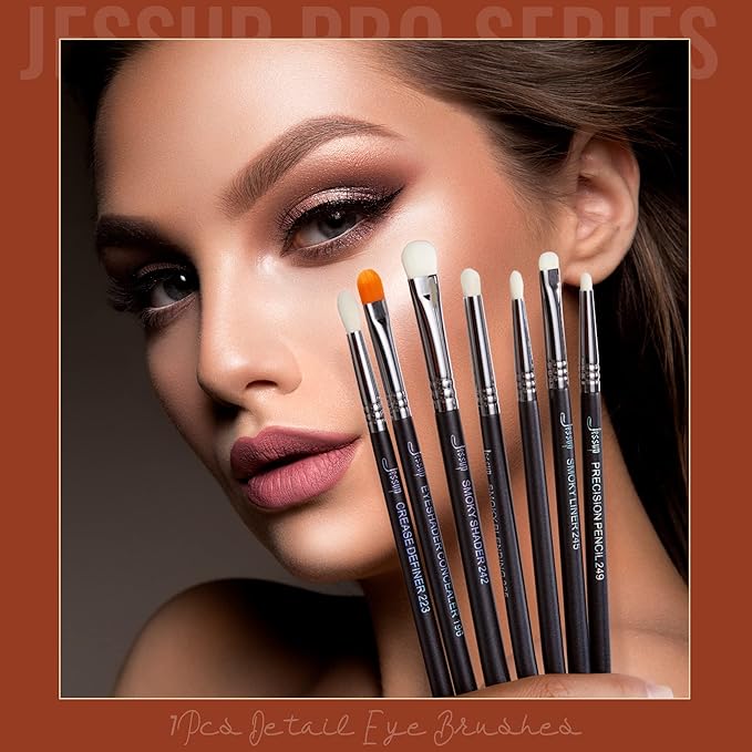 Jessup Eyeshadow Brush Set 7pcs Fluffy Eye Makeup Brushes for Eye Shadow Blending Shader Crease Concealer Black T334-VivaGrace Women