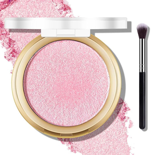 Baked Pink Highlighter Powder Palette, Makeup Highlighter Powder Palette Sheer Shimmering Finish Face Highlighters Makeup Iluminadores de Maquillaje #02 Mermaid Pink-VivaGrace Women