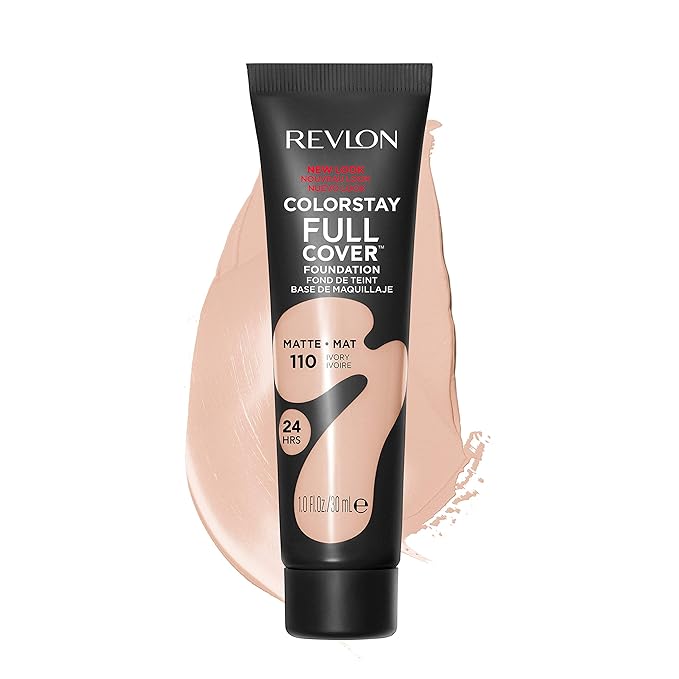 Revlon ColorStay Full Cover Longwear Matte Foundation, Heat & Sweat Resistant Lightweight Face Makeup, Ivory (110), 1.0 oz-VivaGrace Women