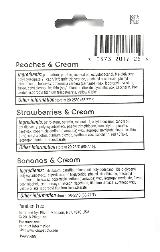 ChapStick (1) Pack Lip Balm Sticks - 3pc Set Includes: Peaches & Cream, Strawberries & Cream, Bananas & Cream - Paraben Free-VivaGrace Women