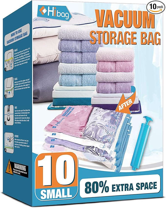 Vacuum Storage Bags, 10 Small Space Saver Vacuum Seal Bags, Space Bags, Vacuum Sealer Bags for Clothes with Travel Hand Pump (10S)-VivaGrace Women