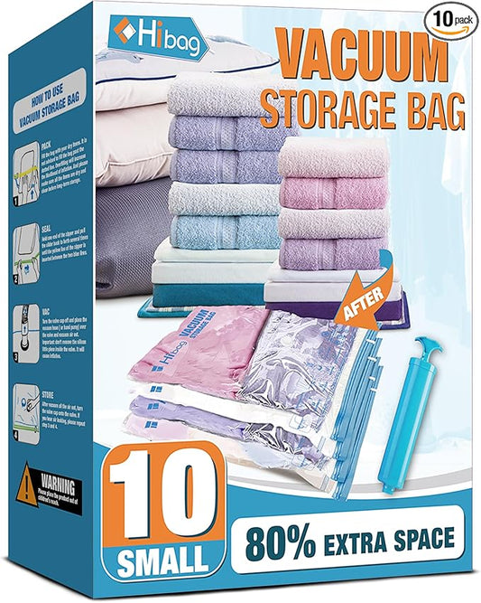 Vacuum Storage Bags, 10 Small Space Saver Vacuum Seal Bags, Space Bags, Vacuum Sealer Bags for Clothes with Travel Hand Pump (10S)-VivaGrace Women
