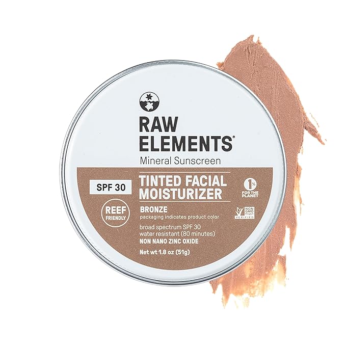 Raw Element Ultra-Moisturizing Tinted Face Cream, Non Toxic Mineral Face Sunscreen, Daily Tinted Moisturizer, Non-Nano Zinc Oxide, Reef Friendly, All Ages, SPF 30, 1.8 oz, Bronze, Pack of 1-VivaGrace Women