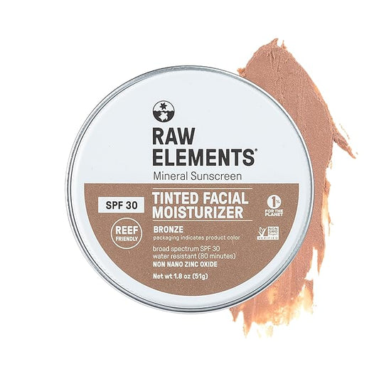 Raw Element Ultra-Moisturizing Tinted Face Cream, Non Toxic Mineral Face Sunscreen, Daily Tinted Moisturizer, Non-Nano Zinc Oxide, Reef Friendly, All Ages, SPF 30, 1.8 oz, Bronze, Pack of 1-VivaGrace Women