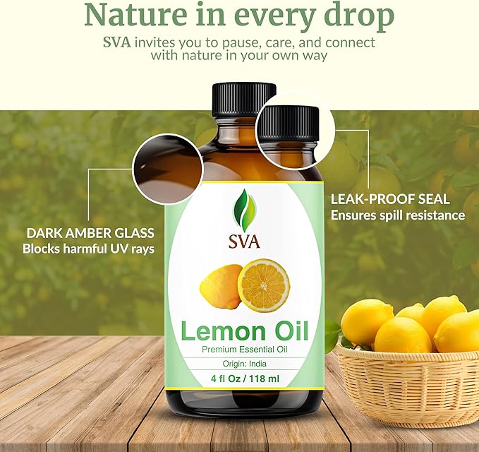 SVA Lemon Essential Oil – 4 Fl Oz – 100% Natural Lemon Oil - for Diffuser, Hair Care, Face, Skin Care, Aromatherapy, Scalp and Body Massage, Soap and Candle Making – with Dropper-VivaGrace Women
