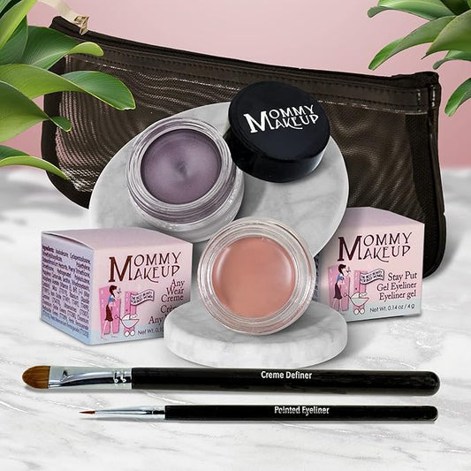 The Everlasting Eye 5 Piece Waterproof Makeup Set. Gel Eyeliner, Creme Eyeshadow, 2 brushes and Mesh Bag. Paraben-free, Talc-free, Cruelty-free. Anna/Amethyst 1206-VivaGrace Women