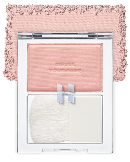HOLIKA HOLIKA Infusing Blush with Brush - Lightweight, Smooth, Blendable Cheek Blusher, Sebum-Control, Natural Pore Coverage, Built-In Brush, Long-Lasting Pigment for Romantic Mood (04 MOOR)-VivaGrace Women