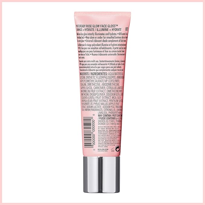 Revlon Face Primer, PhotoReady Face Gloss Rose Glow, Face Makeup for All Skin Types, Hydrates, Illuminates & Moisturizes, Infused with Glycerin & Olive Oil Extract, 80% Water, 1 Fl Oz-VivaGrace Women