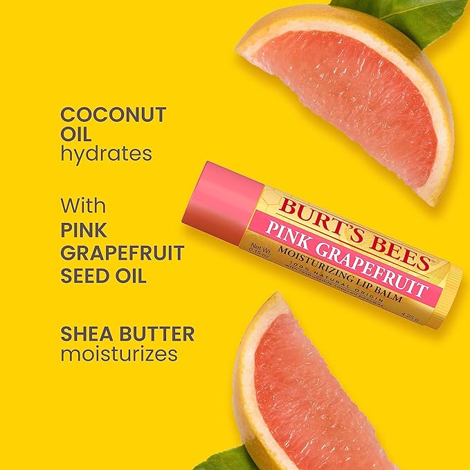 Burt's Bees Lip Balm - Pink Grapefruit, Lip Moisturizer With Responsibly Sourced Beeswax, Tint-Free, Natural Origin Conditioning Lip Treatment, 2 Tubes, 0.15 oz.-VivaGrace Women